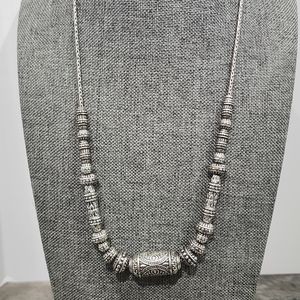 Artisanal Silver-Color Beaded Tribal Necklace for Women